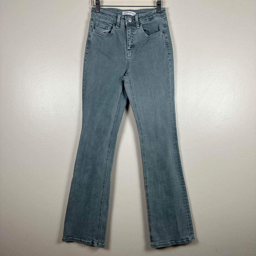 Flying‎ Monkey Women's 25 Flare Jeans Teal High Rise Stretch Denim